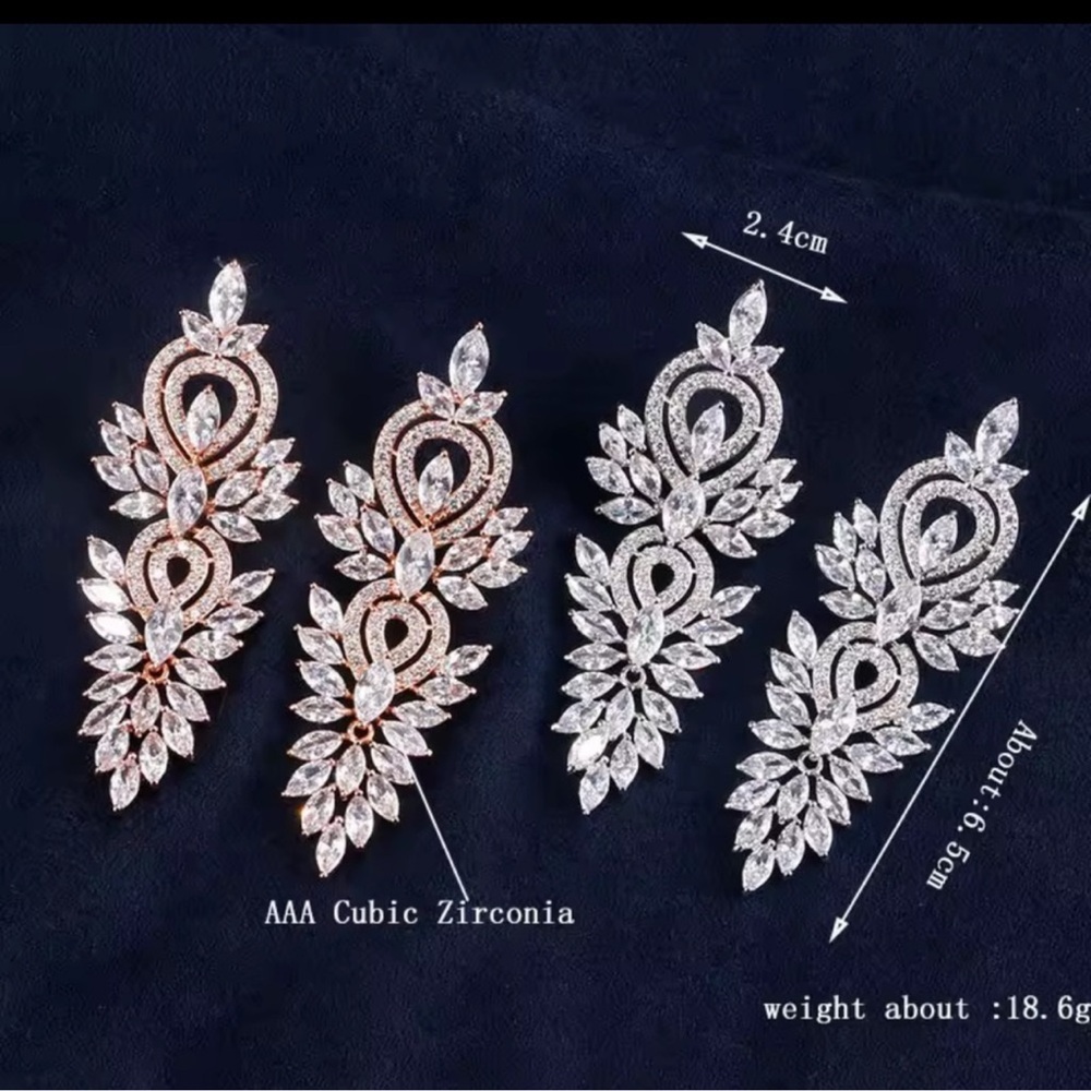 Marquis Elegant Diamond Silver Crystal Earrings - Picture 5 of 5